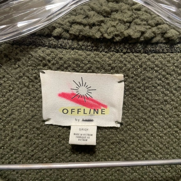 Aerie Offline Teddy Sherpa Green Half Zip Sweater Jacket Size S - Picture 2 of 6